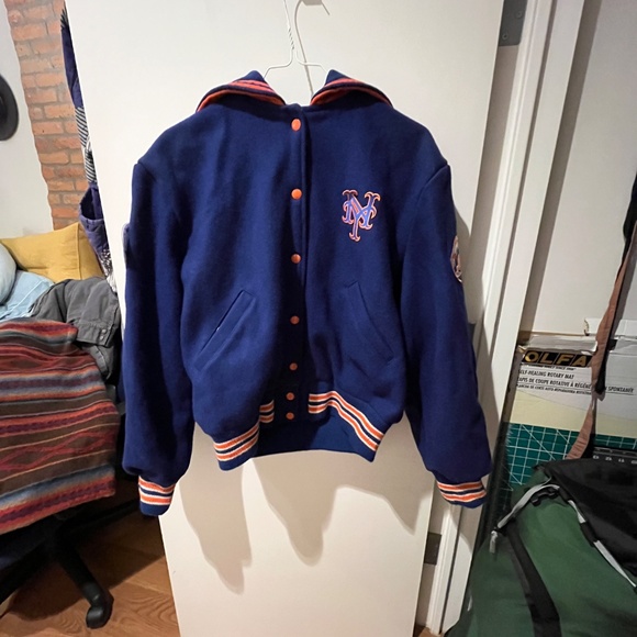New York Mets baseball wool jackets patches button varsity lined Grimace Small - Picture 1 of 14
